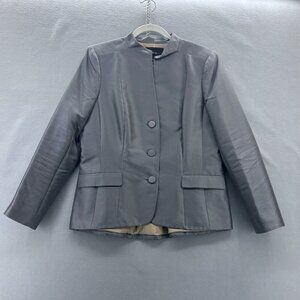 Lafayette‎ 148 NY Suit Jacket Blazer SZ 12 Silver Gray Cotton Silk, Quiet Luxury